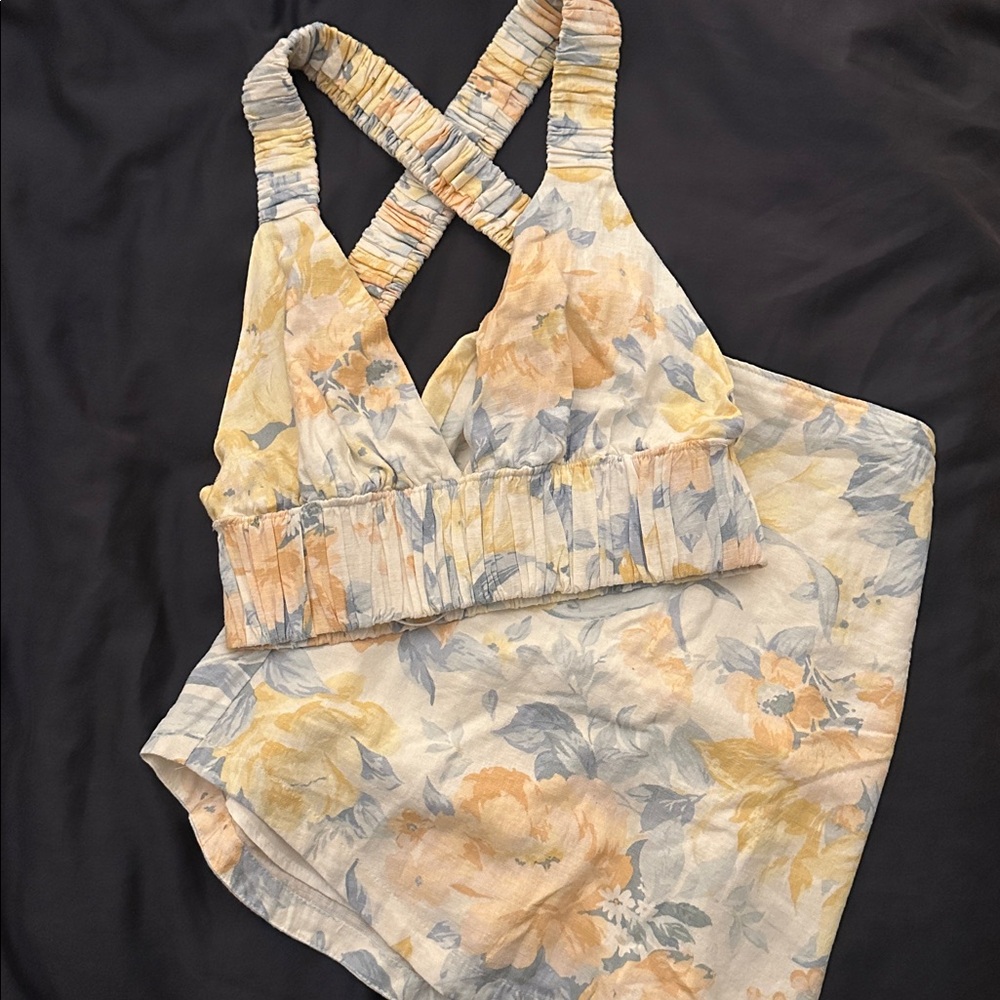 Abercrombie & Fitch Linen Scrunch Crop Top + Skirt — Bundle